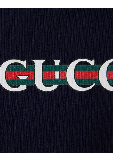 Felpa In Cotone Blu Scuro Con Stampa GUCCI KIDS | 629430-XJGPJ4392